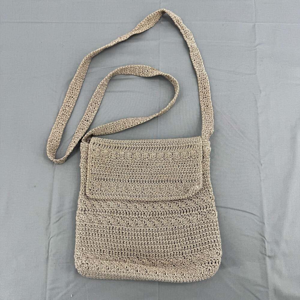 Frankie & Johnnie Tan Crochet Crossbody Bag with Flap